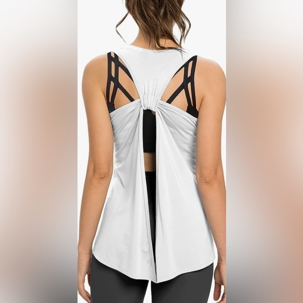 Sanutch Open Back Workout Top Backless Yoga Shirt - Picture 7 of 7